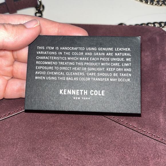 Kenneth Cole Genuine Leather Suede Crossbody Bag Purple long Copper Chain - Picture 10 of 10